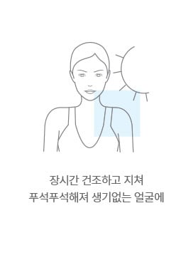 장시간 건조하고 지쳐 푸석푸석해져 생기없는 얼굴에